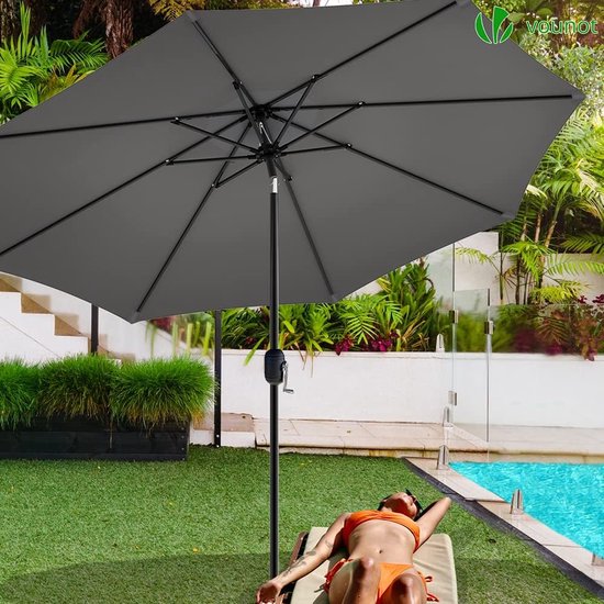 Parasol 270 cm met zwengelinrichting, knikbaar, zonwering, uv-bescherming, balkonscherm, tuinscherm, marktscherm met beschermhoes, grijs