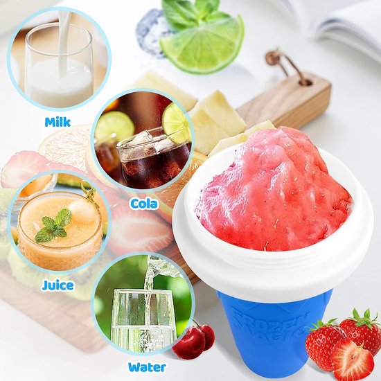 Slushy Mok, siliconen slushy maker beker met 2-in-1 rietje en lepel, slushy ijsbeker met reinigingsborstel, slushy maker cup voor de bereiding van verschillende dronken smoothies (blauw)