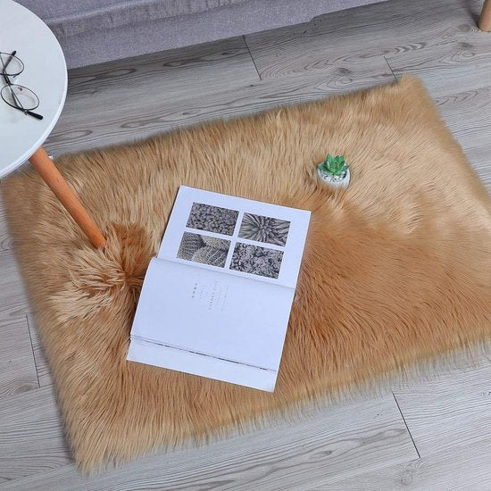Imitatie lamsvacht schapenvacht tapijt, Kunstbont in superzacht imitatievacht tapijt voor slaapkamer vloer woonkamer woondecoratie tapijt bedmat bankmat (bruin, 60 x 90 cm)