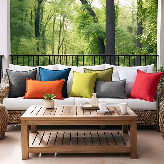 Outdoor kussen, weerbestendig, kussenovertrekken, waterdichte decoratieve kussenslopen, linnenlook, decoratief kussen voor tuin, bank, woonkamer, slaapkamer, set van 2, 50 x 50 cm, donkergrijs