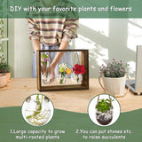 Vaas met vintage houten frame en 3 grote glazen vazen