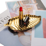Gouden decoratieve kom sieradenbakje bladvormige roestvrijstalen organizerkom voor sieraden, oringen, sleutels en kleine spullen, perfect voor badkamer, woonkamer kaptafel