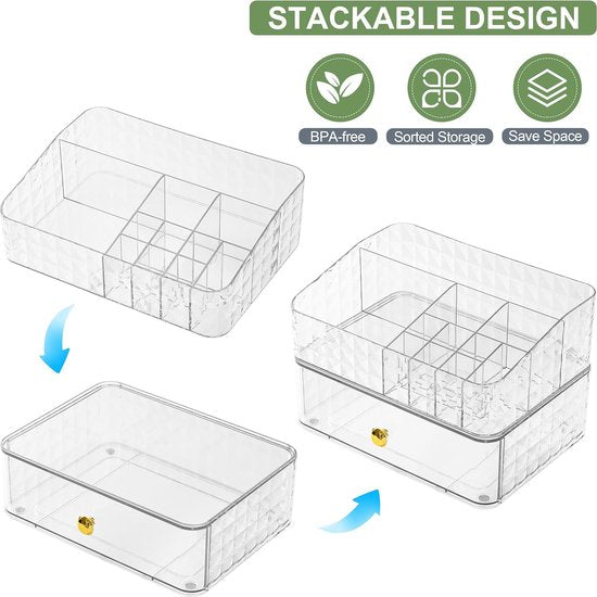 Cosmetische organisator, make-up opbergorganisator met laden, acryl badkamer kaptafel doos voor schoonheidsborstel huidverzorging lippenstift parfum oogschaduw