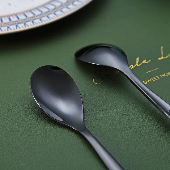 zwarte espressolepels, 5,5 inch mini-koffielepels, kleine roestvrijstalen lepels, theelepel voor desserts, set van 6, vaatwasmachinebestendig