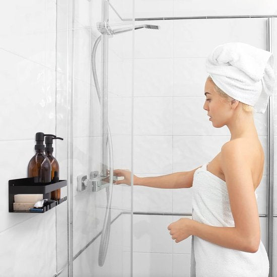 Doucheplank, roestvrij staal, zwart, 3 m, zelfklevend, zonder boren, doucheplank, badkamer, douchehouder, doucheplank, shampoohouder voor het opbergen van de douche, badkamerorganizer