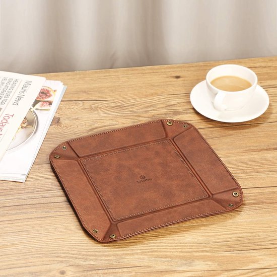 organizer, archiefdoos, kunstleer opbergvak Sleutellade voor horloges Mobiele telefoon Sieraden Sleutels Munten Portemonnee en kantoorapparatuur, (bruin)