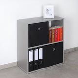 WM111-PL, boekenkast, 2 dozen, 71 x 60 x 31 cm, rek, spaanplaat van hout, modern grijs, staand rek voor kantoor, boekenkasten, rekken & planken, printerrek, archiefkast