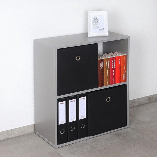 WM111-PL, boekenkast, 2 dozen, 71 x 60 x 31 cm, rek, spaanplaat van hout, modern grijs, staand rek voor kantoor, boekenkasten, rekken & planken, printerrek, archiefkast