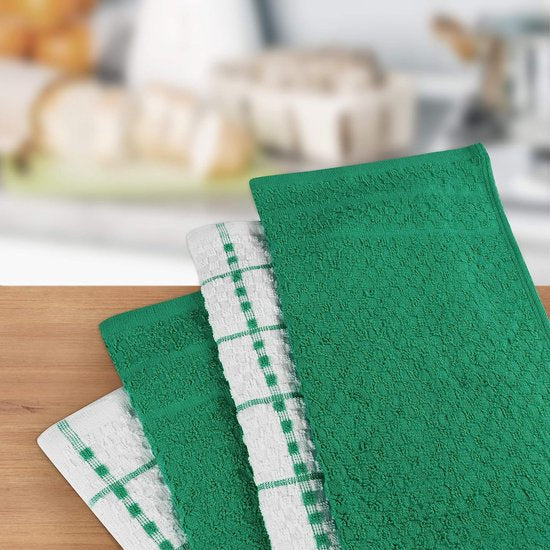 Towels - Set van 12 theedoeken, keukendoeken, 38 x 64 cm, katoenen theedoeken, machinewasbaar, groen en wit