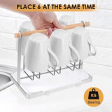 Bekerhouder van roestvrij staal met flessendroger en afdruiprek, metalen houder voor 6 flessen, met lekbak, geschikt voor flessen en kopjes, zilver, 23.5 x 14 x 9 cm