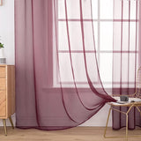Voile gordijn transparant gordijn van voile eenkleurig stangdoorgang transparant woonkamer luchtig deco-gordijn voor slaapkamer set van 2 280 x 140 cm (h x b), Rod Pocket rood