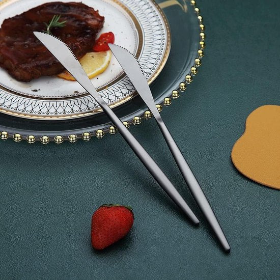 Tafelmes 6-delig, roestvrijstalen matzwart tafelmes, robuust botermes, modern design botermes, vaatwasmachinebestendig (matzwart-8,9 inch)