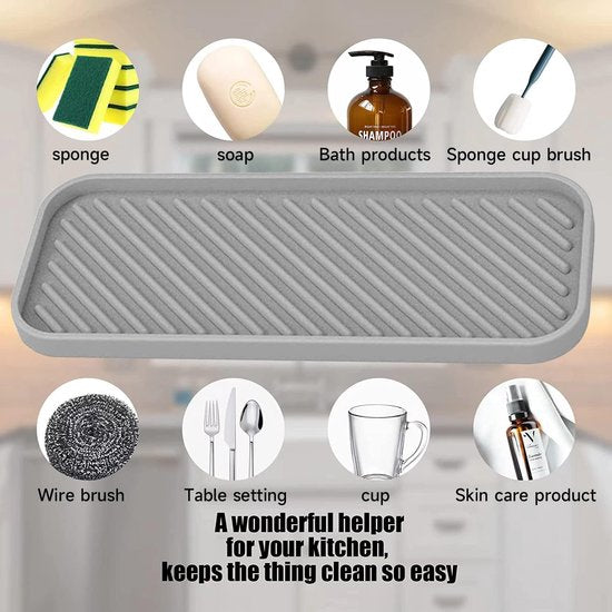 Siliconen spoelbak-organizer, siliconen sponshouder, spoelbak, wastafel, organizer, keuken, vaatwasmachinebestendig, siliconen afdruipmat, voor sponzen, borstels, zeep, 2 stuks (grijs)