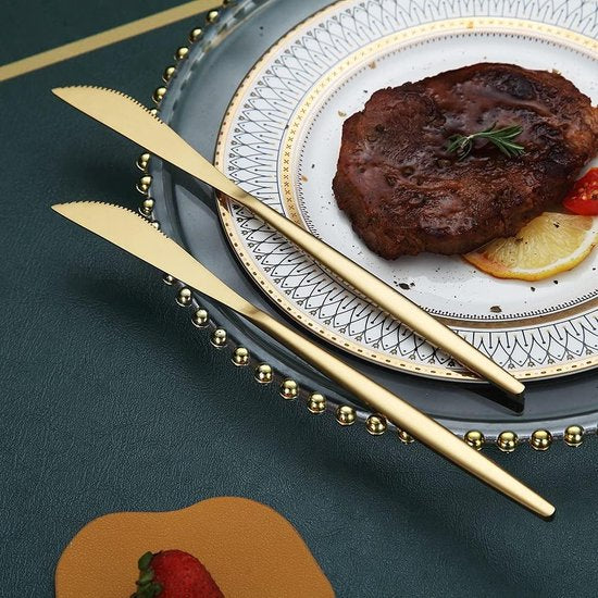 Dinermes, 6-delig, roestvrij staal mat goud dinermes, robuust botermes, modern design botermes, vaatwasmachinebestendig (mat goud, 8,9 inch)