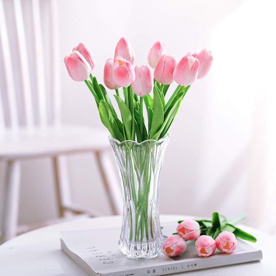 Pack of 30 Artificial Tulips Latex Tulips Flowers Fake Tulip Bouquet Real Touch Flowers for Decor (Pink)