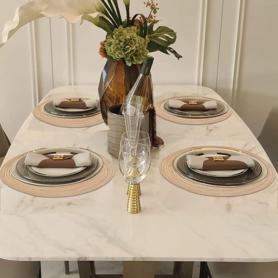 Set van 4 ronde gevlochten wasbare placemats 45 cm linnen geel