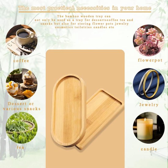4 stuks bamboe dienblad, rechthoekig, ovaal, houten dienblad, klein bamboe dienblad, bamboedienblad, serveerplateau bamboe voor onderzetters, thee, koffie, cake