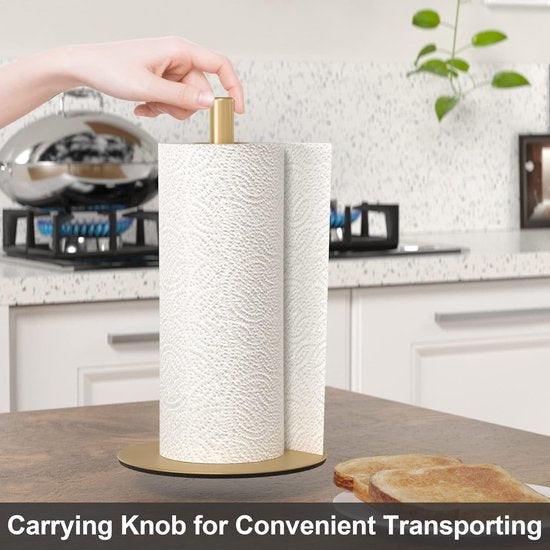 Gouden keukenrolhouder, staande servethouder voor opslag van toiletpapier, premium roestvrijstalen keukenorganizer, Zewa rolhouder voor keukenrolorganizer, papierrolhouder met verzwaarde