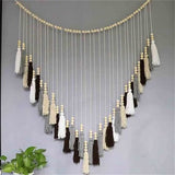 Grote macramé houten kralen kwasten wandbehang natuurlijk Boheems wanddecor macramé wandtapijt macramé bruiloft decor (bruin)