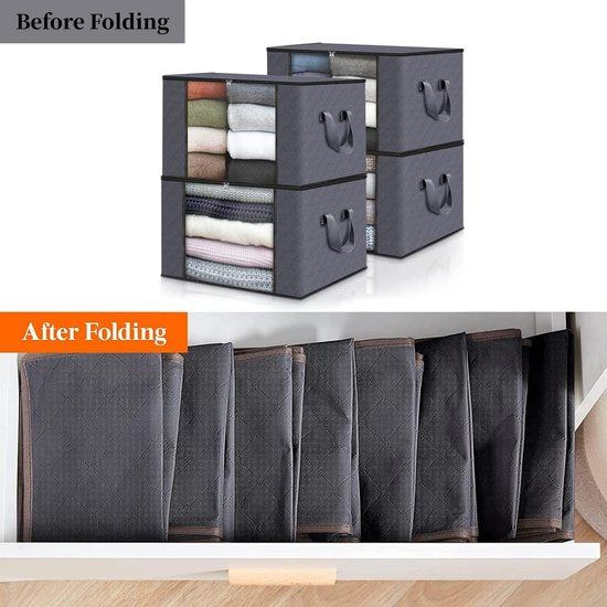 5 stuks 90L opbergzakken, grote kastorganizerset met versterkt handvat, opbergdoos onder het bed voor kledingopslag, voor dekbedden, kleding, dekens en speelgoed (grijs)