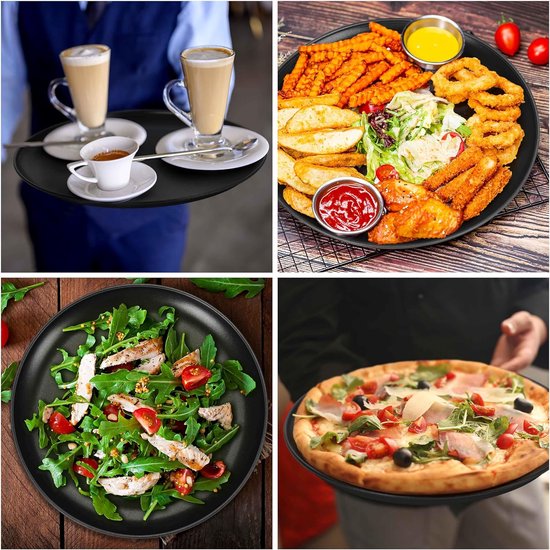 Pizzablek set van 4, diameter 30 cm, roestvrij staal, pizzaform met antiaanbaklaag, zwart, rond, bakplaat, ovenplaat voor bakken en serveren, gezond en durzaam, gelijkmatige hitte en
