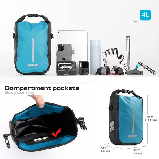 Fietstas voor bagagedrager, waterdichte fietstas voor bagagedrager, zadeltas 4L, schoudertas, laptopbagagedrager, professionele fietsaccessoires-blauw