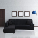 Bankhoes, elastisch, spandex, stretch, bankovertrek voor L-vorm, universeel, wasbaar, antislip, 2-zits + 3-zits, zwart