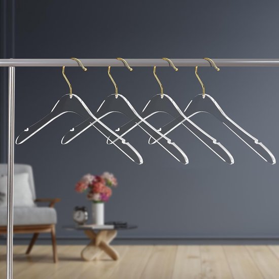 20 stuks acryl hangers transparante acryl kleerhangers met draaibare gouden haak luxe glanzende kleerhangers standaard kleerhangers met antislip inkepingen