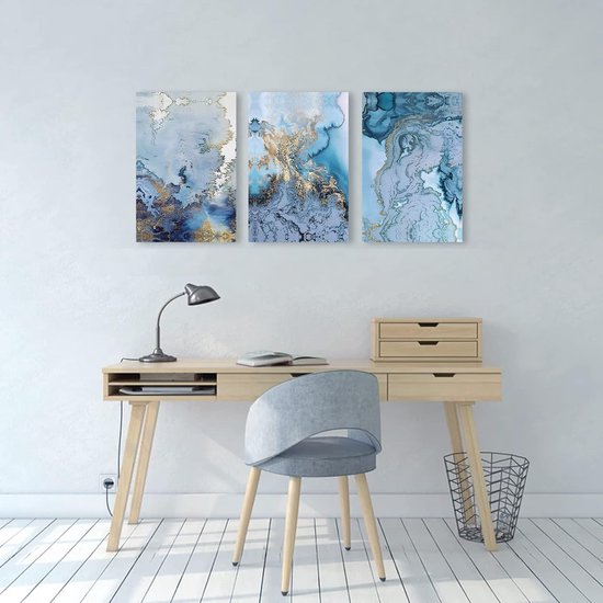 Muurschilderingen voor de woonkamer, abstracte moderne canvasfoto's, in blauw en wit, kunstdrukken, wanddecoratie, waterbestendig schilderij voor de slaapkamer, keuken, eetkamer en kantoor.