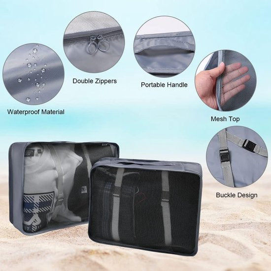 Koffer Organizer Set 8-delig, verpakking cubes, waterdichte reistas, kledingtassen, paktassen voor koffer, kofferorganizer, reistas met make-uptas, schoenenzak, USB-kabeltas (As)