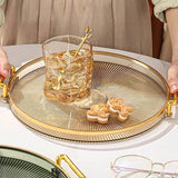 Rond dienblad met handgrepen van acryl, gouden decoratief dienblad voor salontafel, hartstuk, keuken, grote koffie-thee-dienblad, make-up, kandelaar, organizer (ernsteen)