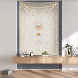 Maanfasen wandtapijt, mysterieuze sterrenhemel, tarotkaarten, wandtapijt, esthetische retro astrologie, muurkunst voor slaapkamer en woonkamer, beige, 210 x 150 cm