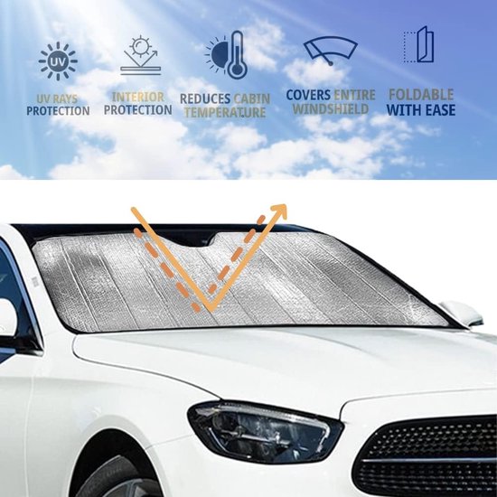 Zonnescherm voor de auto, zonneklep, voorruit, opvouwbaar, uv-bescherming, zonnescherm, bescherming, 130 x 65 cm