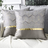 Set van 2 kussenslopen voor bank/auto/slaapkamer luxe moderne minimalistische gouden lederen stiksels, golvende streep decoratieve kussensloop 45 x 45 cm (zilver)