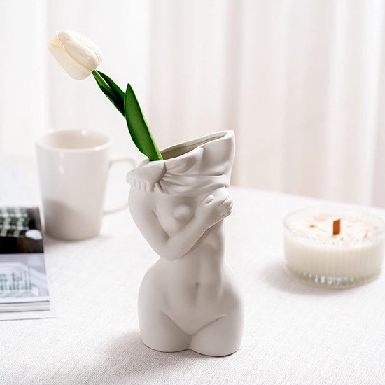 Keramische vaas, tulpen, buiten, ongeglazuurd, pampasgras, bloemenvaas, moderne vazen, klein, voor tafeldecoratie decoratie, vaas, mat wit, voor woondecoratie, woonkamer, B