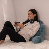 leeskussen met versnipperd traagschuim, rugsteunkussen met hoes van imitatiebont - ideaal wigkussen voor lezen, werken en spelen op bed, bank of bank (blauw, 45 x 38 cm)