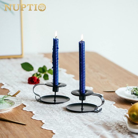 Set van 4 vintage stijl smeedijzeren kegelvormige kaarsenhouder, lange kandelaar met handvat en dienblad, Kerstmis restaurant hal kandelaar decoratie, kaarsenhouder staafkaars