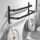 Handdoekhouder, zwart, aluminium, zonder boren, handdoekhouder, wandmontage, gastendoekhouder, badhanddoekhouder met 2 haken, handdoekhouder voor badkamer, keuken, toilet, 40 cm (2 lagen)