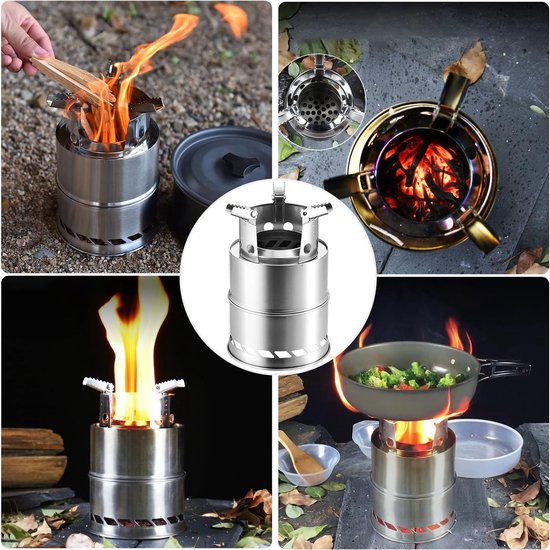 Outdoor kooktoestel, draagbaar kooktoestel, houtkachel draagbaar, campingkooktoestel, outdoor, houtcarburateur, inklapbaar en winddicht, van roestvrij staal, voor camping, barbecue, picknick, outdoor backpacking