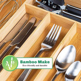 Bamboe Bestek Lade, Bamboe Bestekbak Bamboe + 1 Schoonmaakborstel, 7-9 vakken, Bestekbak van Bamboe Rekbaar 32-52 * 41 * 5cm, Kan Worden Gebruikt in Keuken, Woonkamer, Kantoor, enz