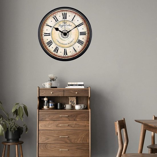 Attoe Wandklok, 30 cm metalen Wandklok Europese stijl retro vintage Klok tikt niet stil op batterijen met HD glas gemakkelijk te lezen voor interieur/woonkamer/keuken/slaapkamer