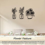Set van 3 metalen bloemen wanddecoratie minimalistische vaas muurkunst zwarte tulp draadijzer decor bloemen wandsculptuur voor keuken badkamer woonkamer (5,6/6/9,9 inch)