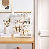 Sieradenstandaard sieradenhouder voor oorbelstekers kettingen sieradenorganizer sieradenstandaard met 15 haken, 40 gaten oorbellenhouder sieradenopslag voor kettingen armbanden ringen - wit