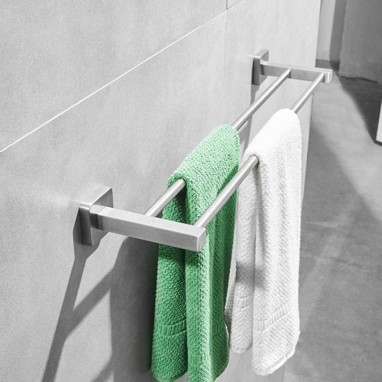 Handdoekhouder met vierkante basis van roestvrij staal 60 cm badkamer- / keukenaccessoires geborsteld nikkel
