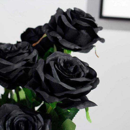 10 STUKS Rose Kunstzijde Bloemen Boeket Thuiskantoor Bruiloft Arrangementen (Zwart)