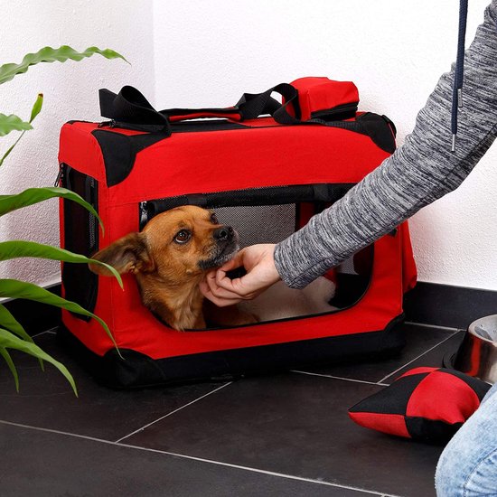 Hondentransportbox, hondentas, hondenbox, opvouwbare tas voor kleine dieren, (S) 50 x 34 x 36 cm, rood