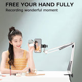Mobiele telefoon gelede armsteun, webcamstandaard, schaarstatief met smartphoneklem en 1/4" schroef lange mouw mobiele telefoonhouder gelede armsteun (wit)