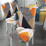 Stoelhoezen, 4 stuks, universeel, Stretch Stoelhoezen, Set van 4, moderne, elastische, duurzame stoelhoezen Voor Eetkamer, Banket, Decoratie (Oranje geometrie, 4 stuks)