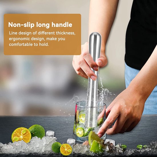 Roestvrij staal cocktail stamper, drinken stamper cocktail mixer Mojitos fruit stamper citroen hamer stamper bar gereedschap voor heerlijke Mojitos maken, 8.9inch