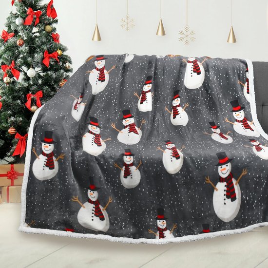 Sherpa Deken met kerstworp, superzachte pluizige Sherpa Throw tv-deken, decoratieve deken voor bed, bank, vakantie, decoratie, 130 x 150 cm, sneeuwpoppatroon